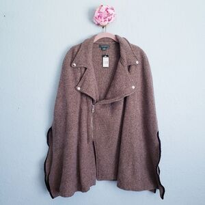 Lauren Ralph Lauren Tan & Brown Wool Collared Moto Poncho